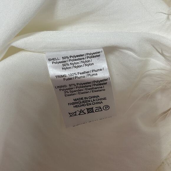 Sau Lee Jayde Sateen Jacquard Feather Hem Ivory White Mini Dress Size 14 - Picture 13 of 13